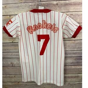Empire Rockets Baseball Jersey Size Medium White Red Pinstripe Vintage #7